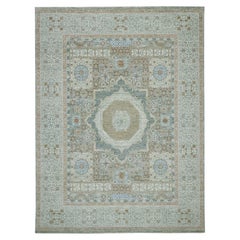9'x12' Pistachio Green Hand Knotted Mamluk Design Wool Oriental Rug