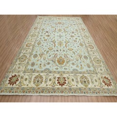 9'x12' Powder Blue Pure Wool Agra with Ziegler Design Hand Knotted Wool Rug