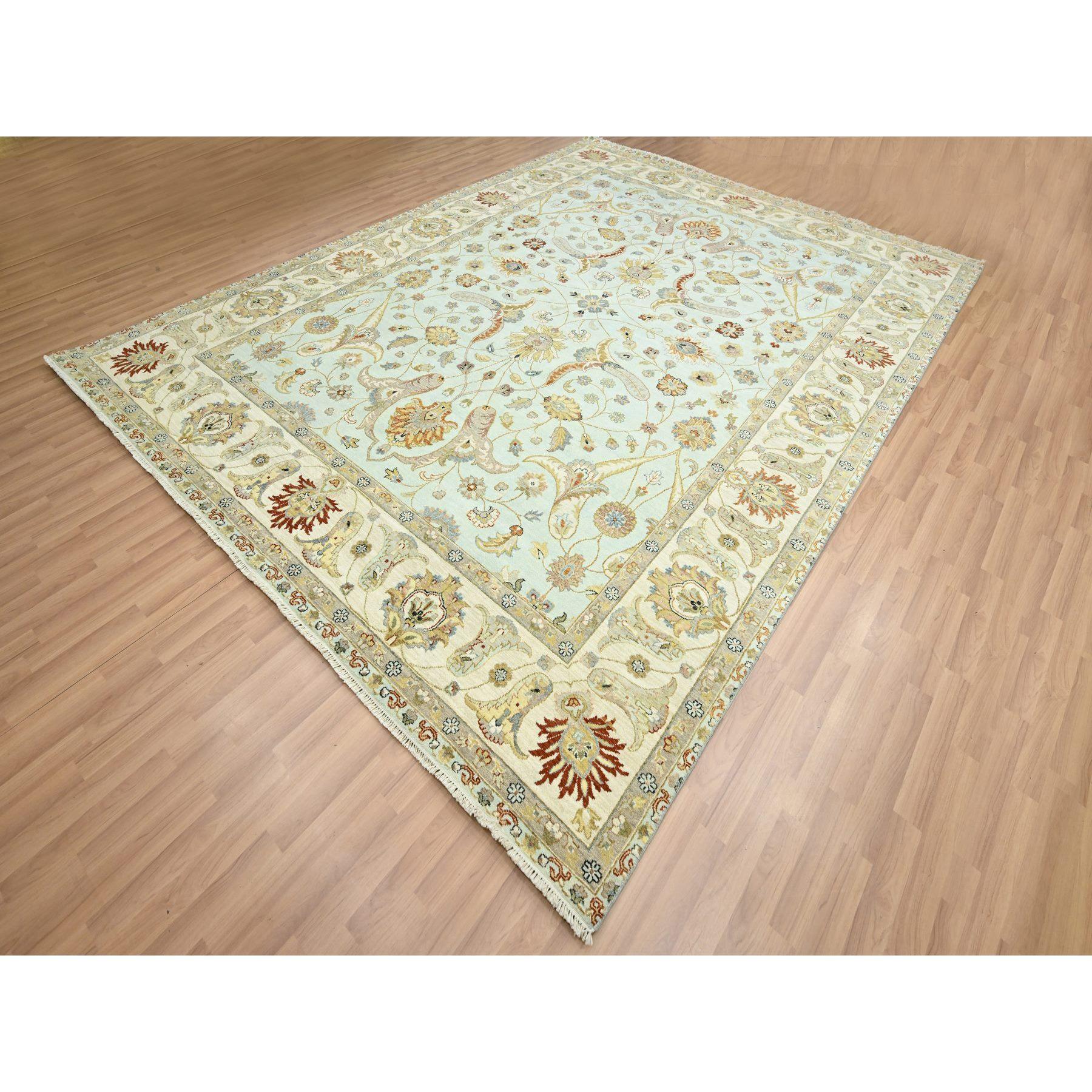 Indien 9'x12' Bleu poudré Pure Laine Agra avec Design/One Tapis en laine noué à la main en vente