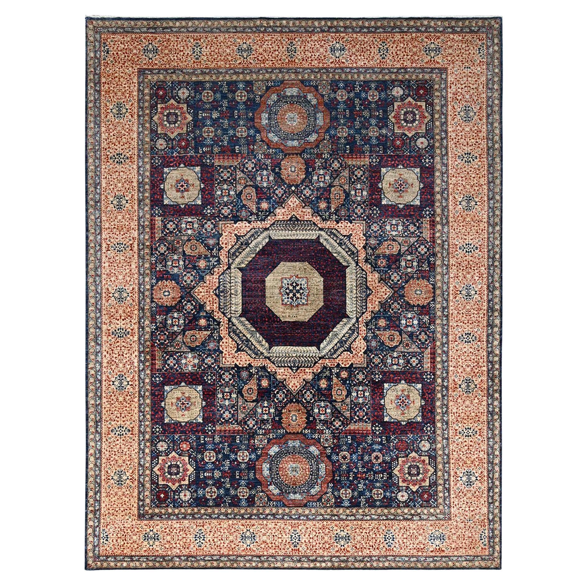 9'x12' Bleu de Prusse Noué à la main Mamluke Dynasty 200 KPSI Tapis d'Orient en laine