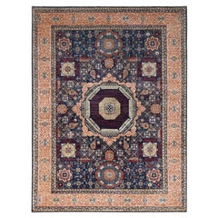 9'x12' Prussian Blue Hand Knotted Mamluk Dynasty 200 KPSI Wool Oriental Rug