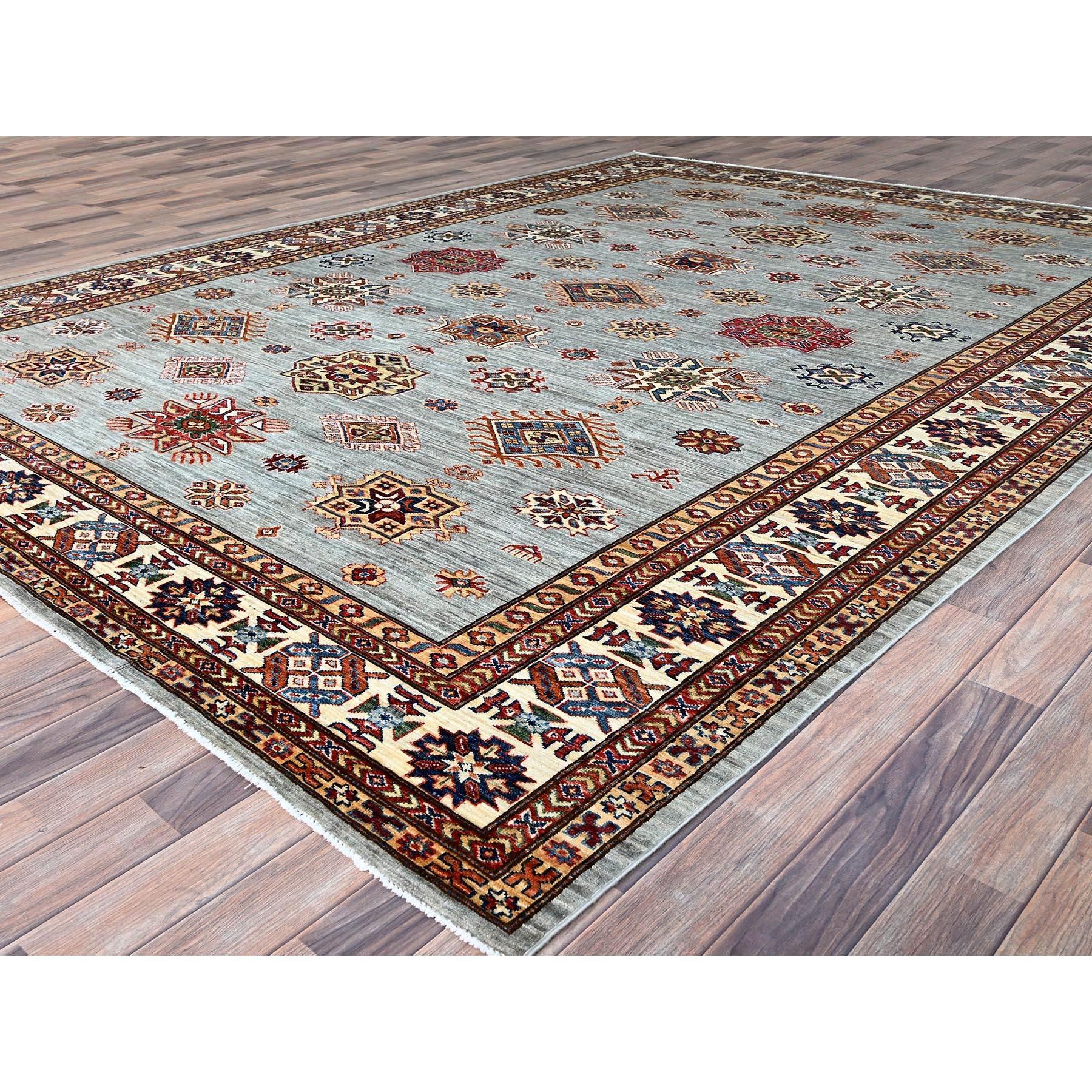 9'x12' Alfombra Oriental Puritan Gris Suave Aterciopelada Anudada a Mano de Lana Super Kazak Kazajo en venta