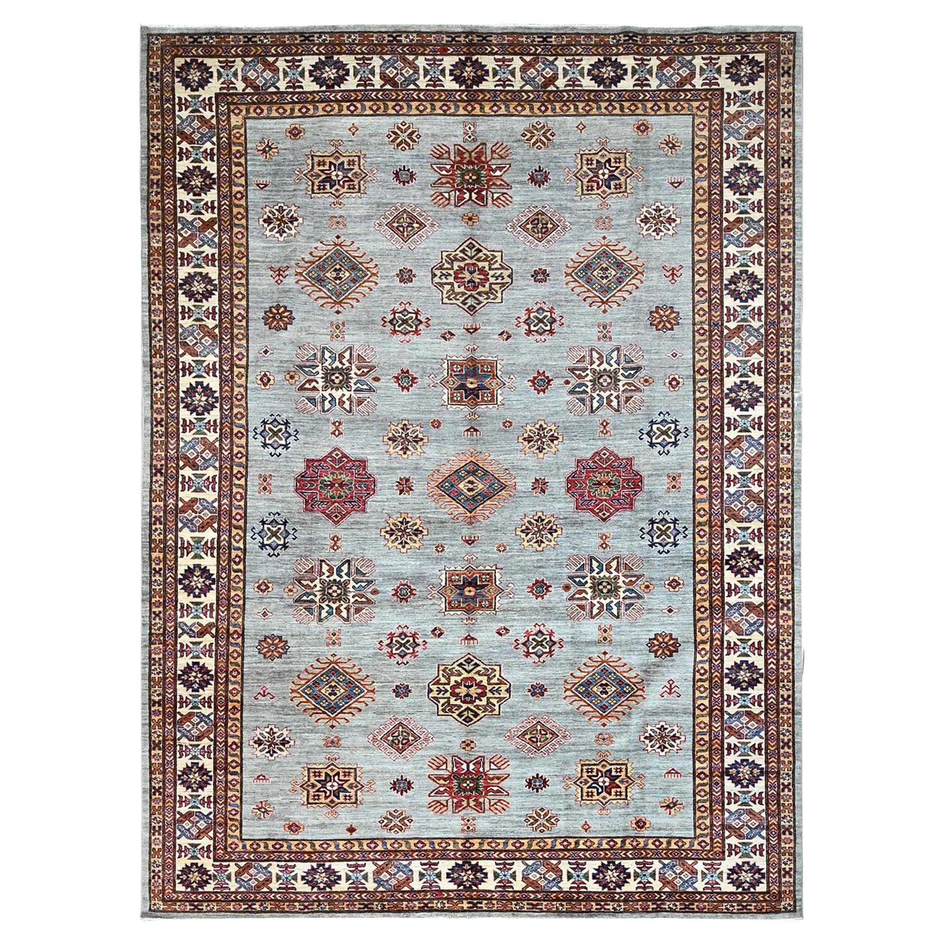 9'x12' Puritan Gray Hand Knotted Soft Velvety Wool Super Kazak Oriental Rug