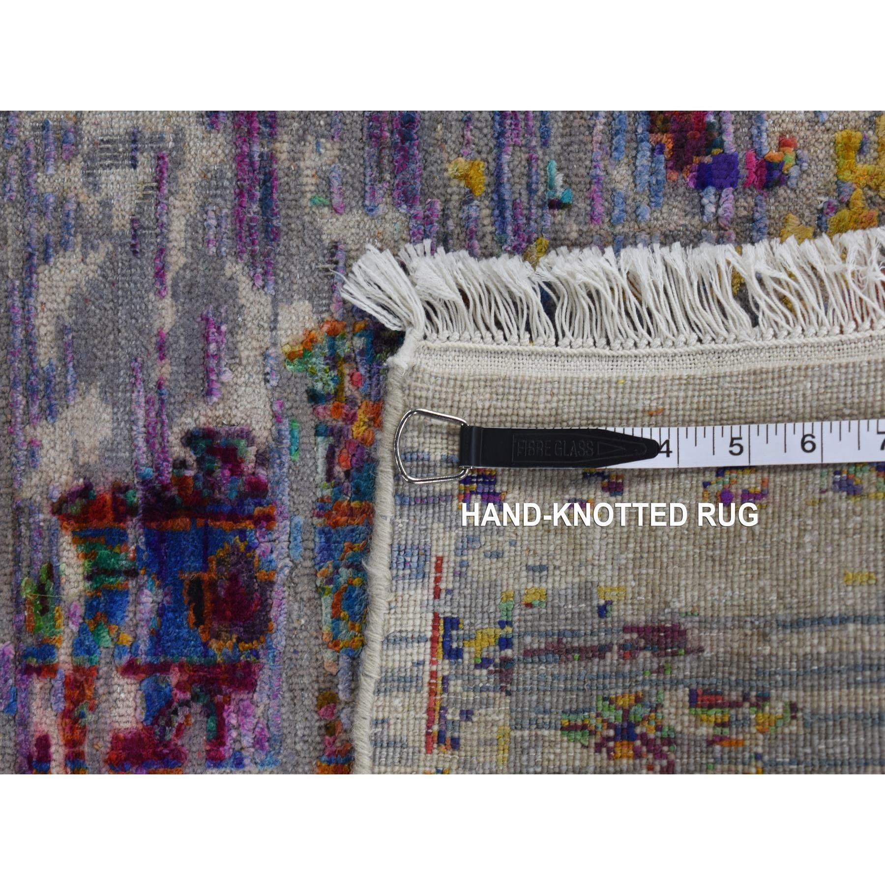 9'x12' Viola COLORFUL ERASED ROSSETS Seta e Lana annodati a mano Rugs in vendita 4