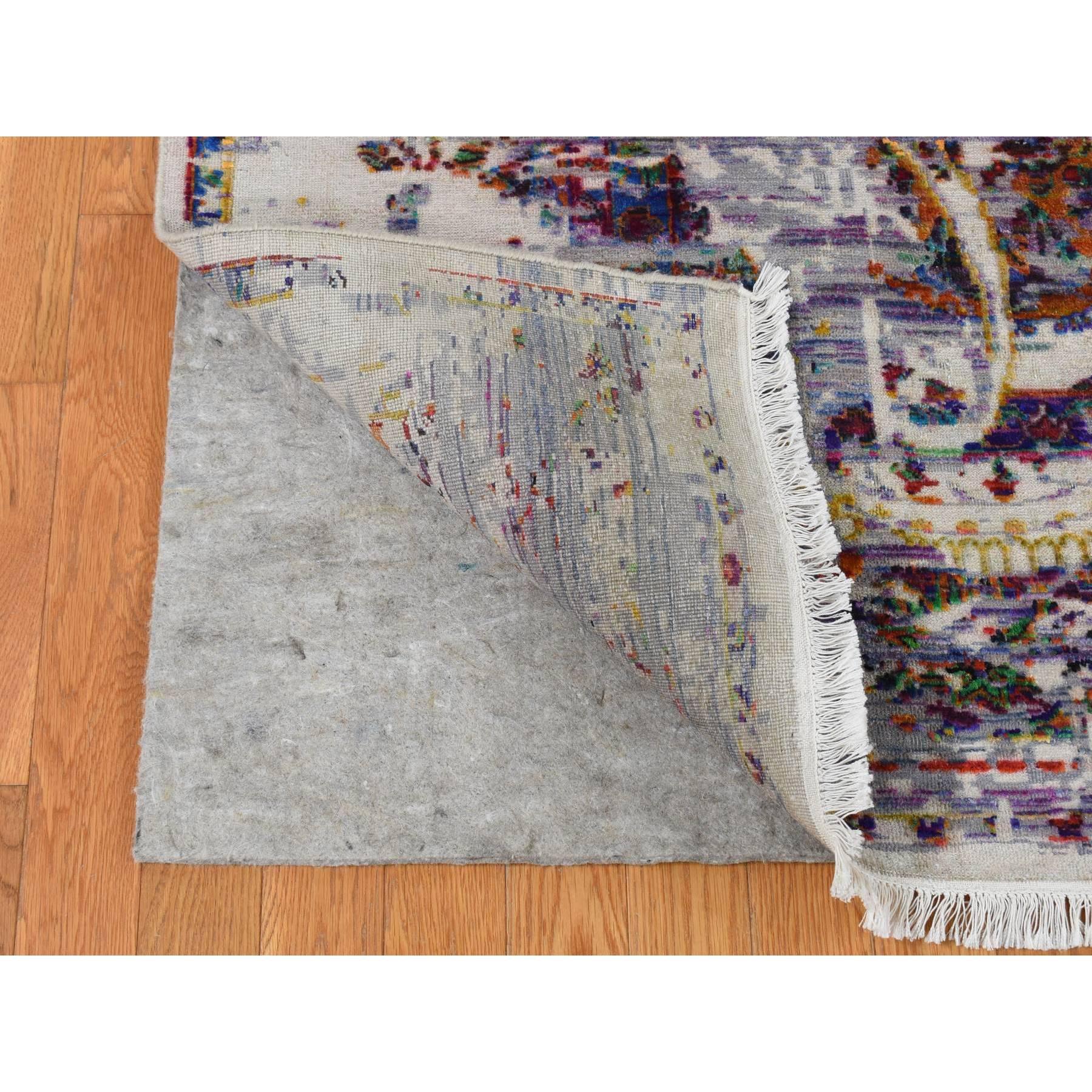 Indiano 9'x12' Viola COLORFUL ERASED ROSSETS Seta e Lana annodati a mano Rugs in vendita