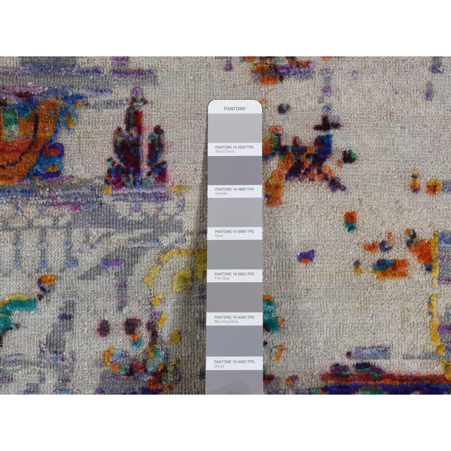 XXI secolo e contemporaneo 9'x12' Viola COLORFUL ERASED ROSSETS Seta e Lana annodati a mano Rugs in vendita