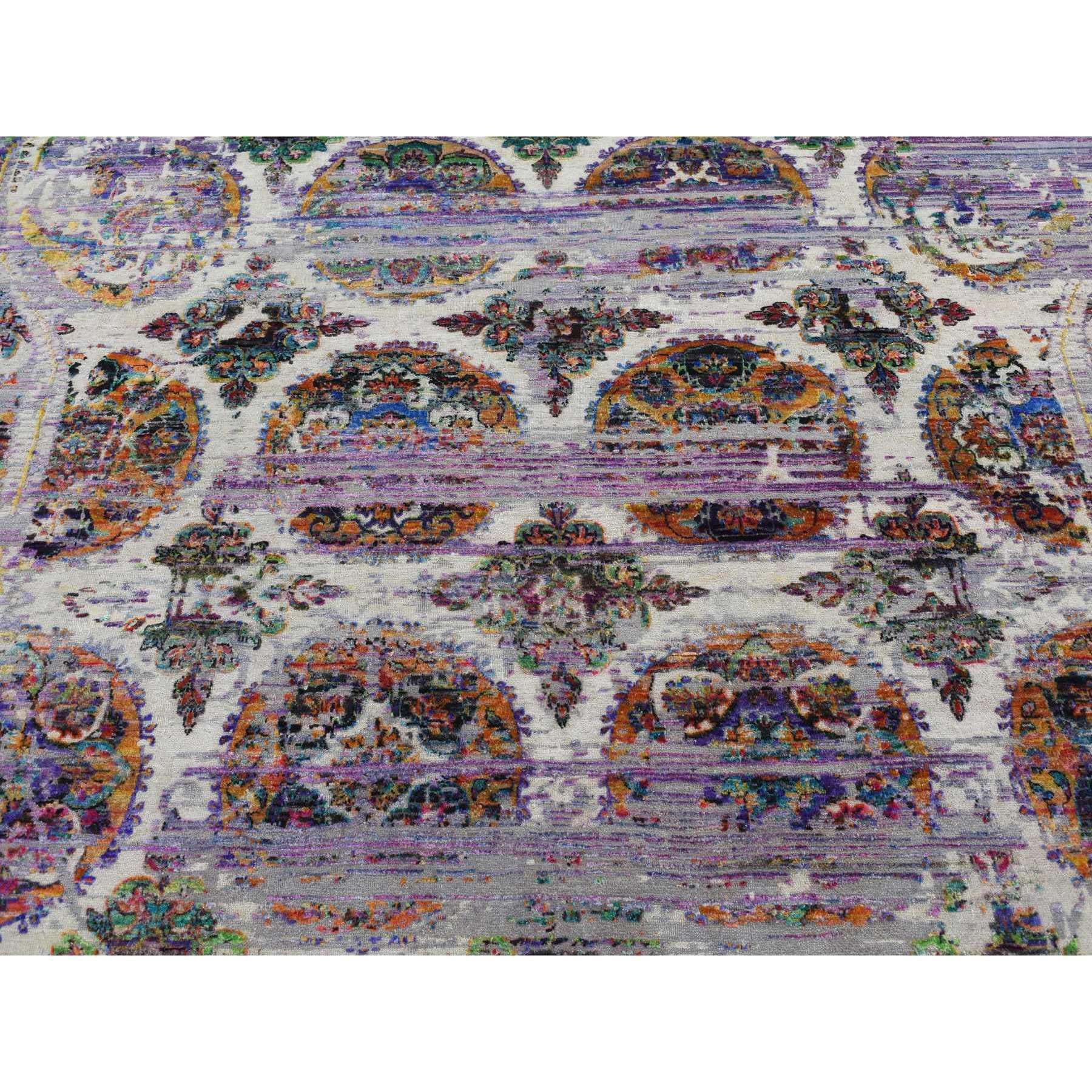 9'x12' Viola COLORFUL ERASED ROSSETS Seta e Lana annodati a mano Rugs in vendita 1