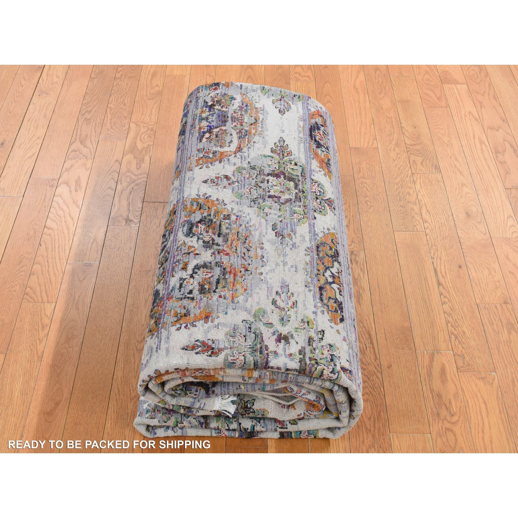 9'x12' Viola COLORFUL ERASED ROSSETS Seta e Lana annodati a mano Rugs in vendita 2