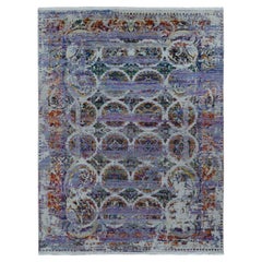9'x12' Purple COLORFUL ERASED ROSSETS Silk with Wool Hand Knotted Rug
