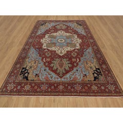 9'x12' Red Hand Knotted Wool Antiqued Fine Heriz Re-Creation Oriental Rug