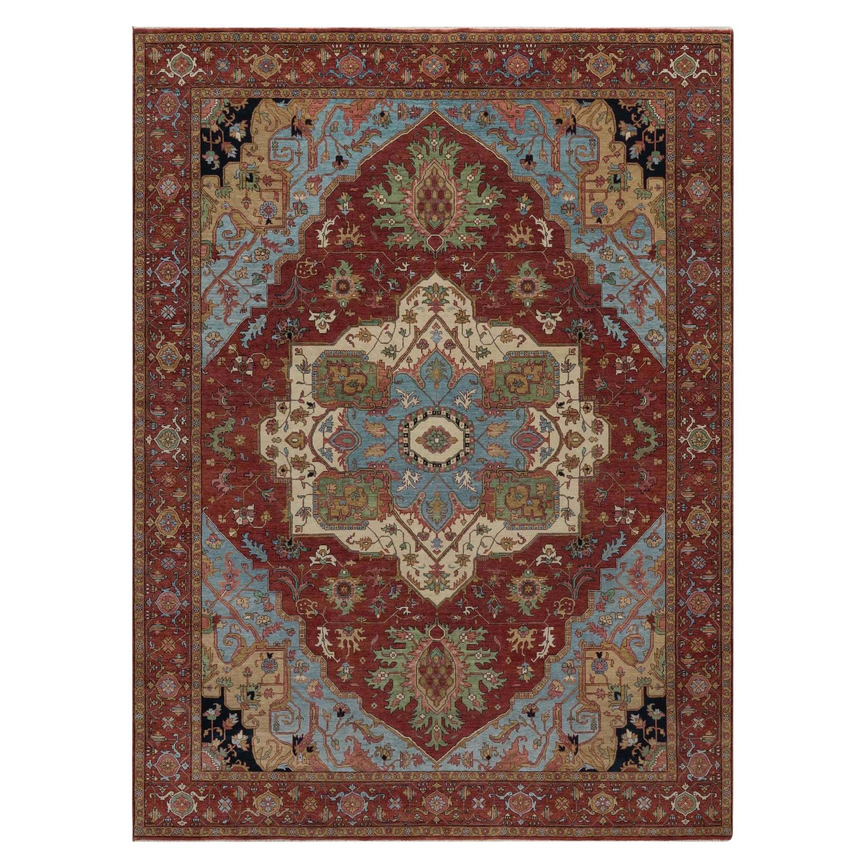 9'x12' Red Hand Knotted Wool Antiqued Fine Heriz Re-Creation Oriental Rug