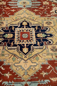 9x12 Red Navy Hand Knotted Serapi Wool Rug ( G-13570)