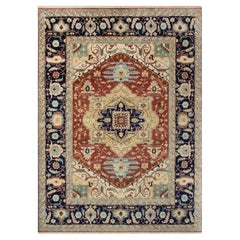 9x12 Red Navy Hand Knotted Serapi Wool Rug ( G-13570)