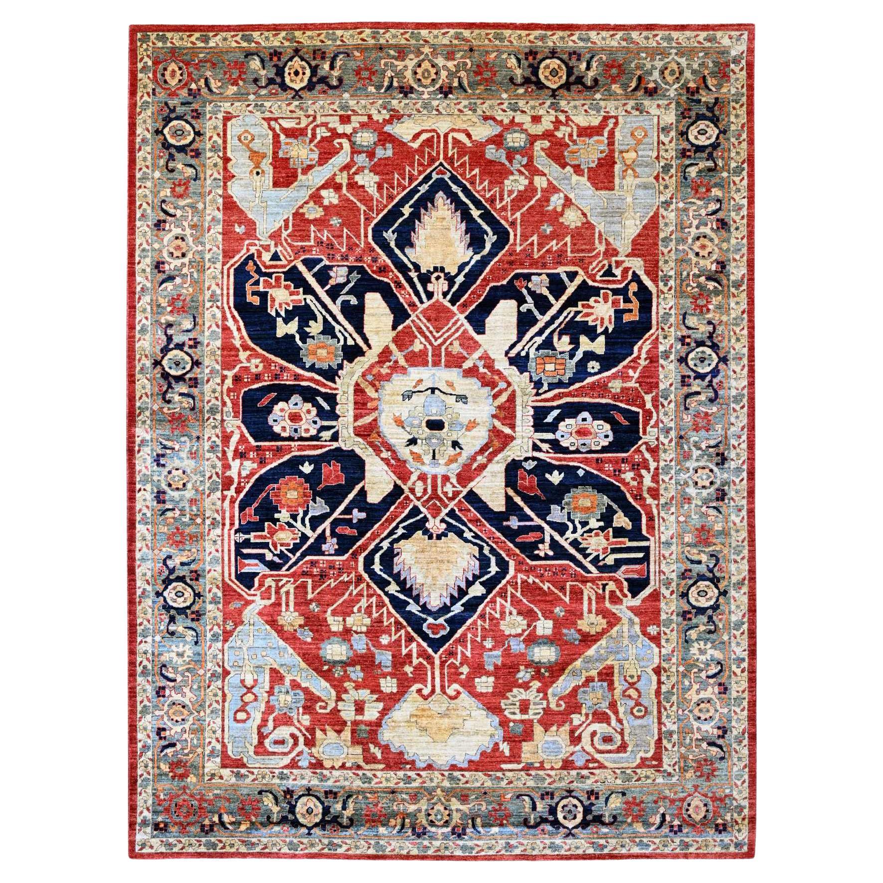 9'x12' Rosso Serapi Heriz con disegno floreale annodato a mano in lana Tutti gli Oriental Rugs