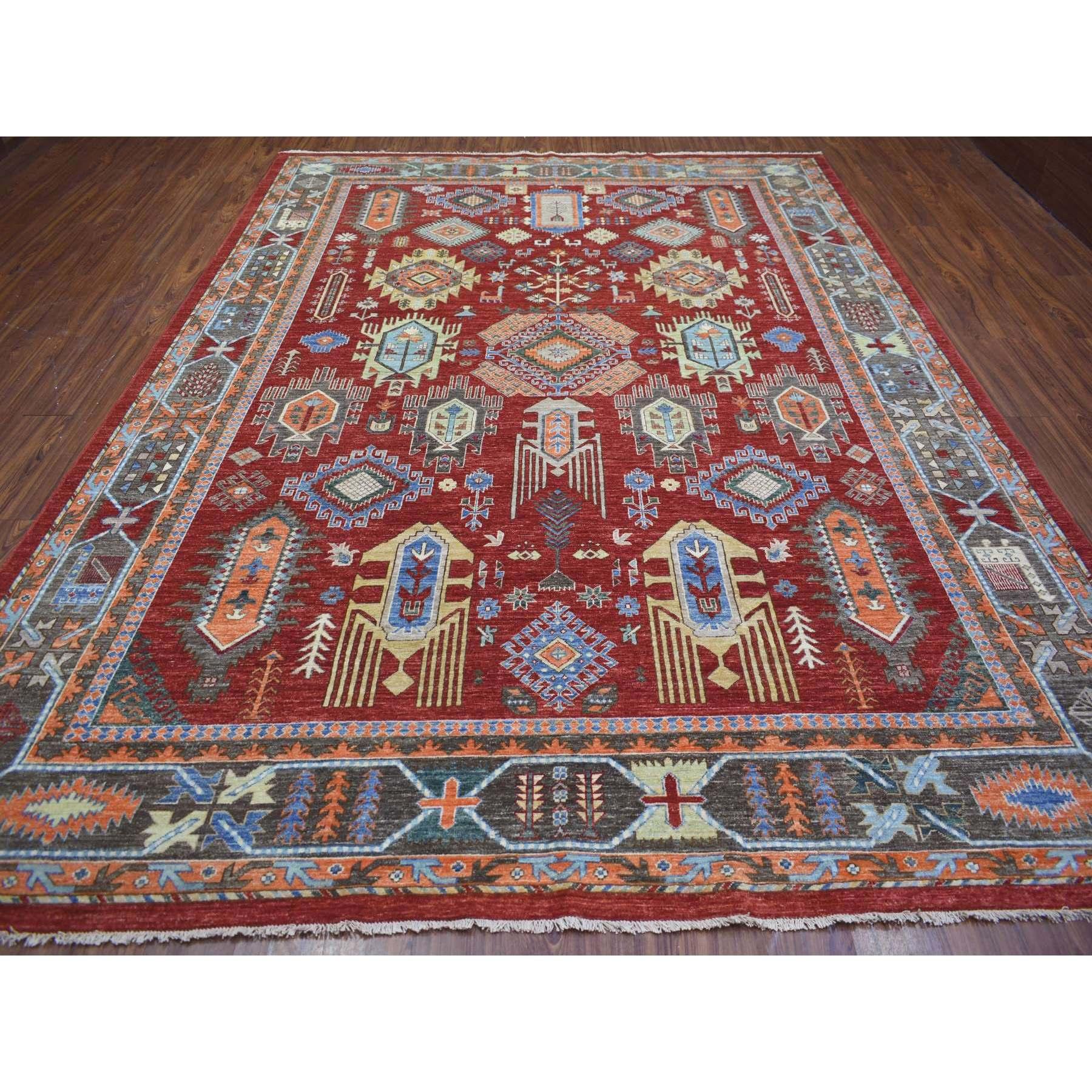 9'x12' Reiches Rot, Handgeknüpfter Afghanischer Ersari, Orientteppich aus reiner Wolle (Stammeskunst) im Angebot