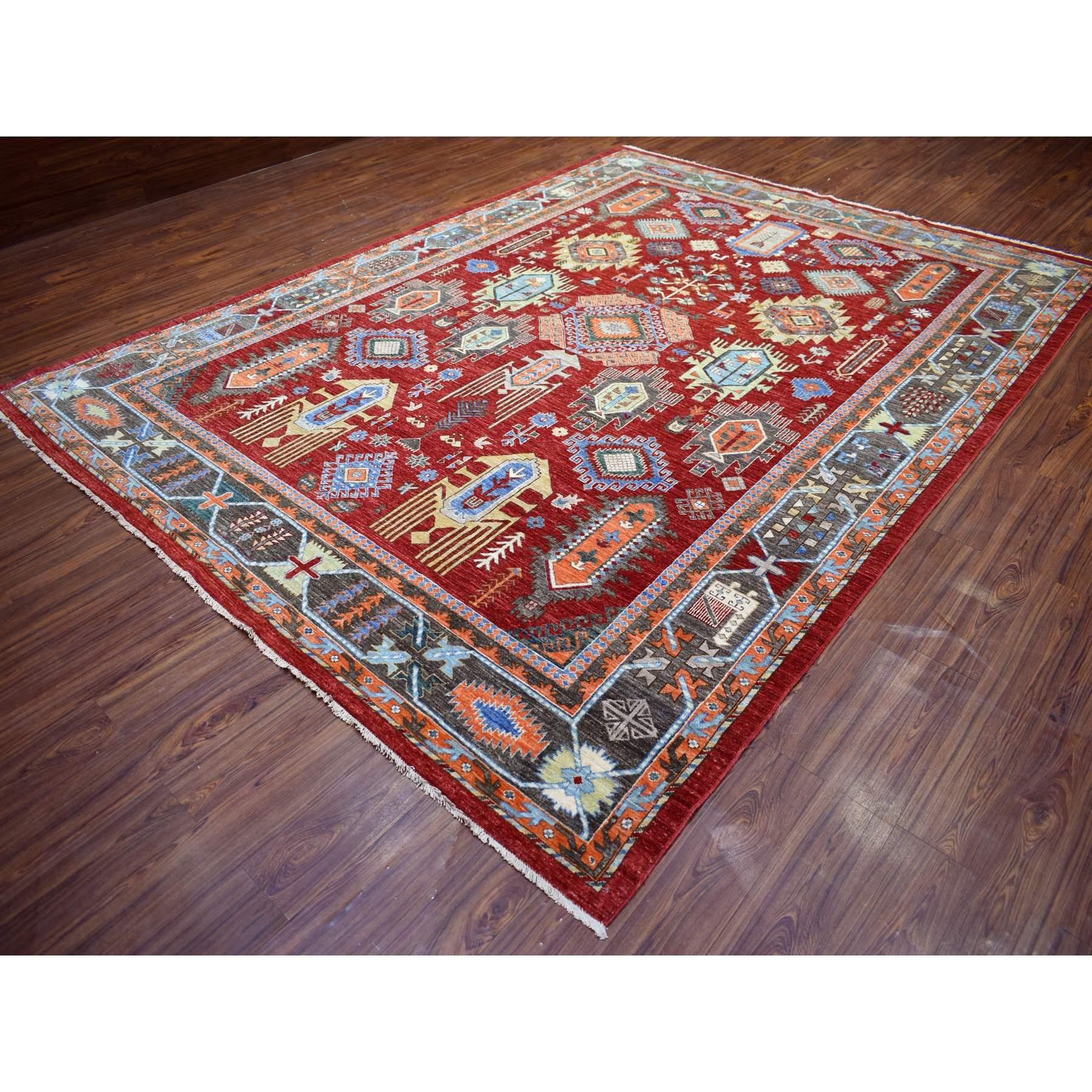 9'x12' Reiches Rot, Handgeknüpfter Afghanischer Ersari, Orientteppich aus reiner Wolle im Zustand „Neu“ im Angebot in Carlstadt, NJ