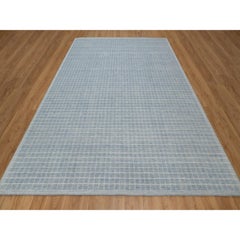 9'x12' Ruddy Blue Loomed Knotted Modern Plain Decor Box Design Pure Wool Rug