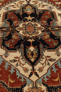 9x12 Rust Ivory Hand Knotted Heriz Serapi Wool Rug ( G-12247)