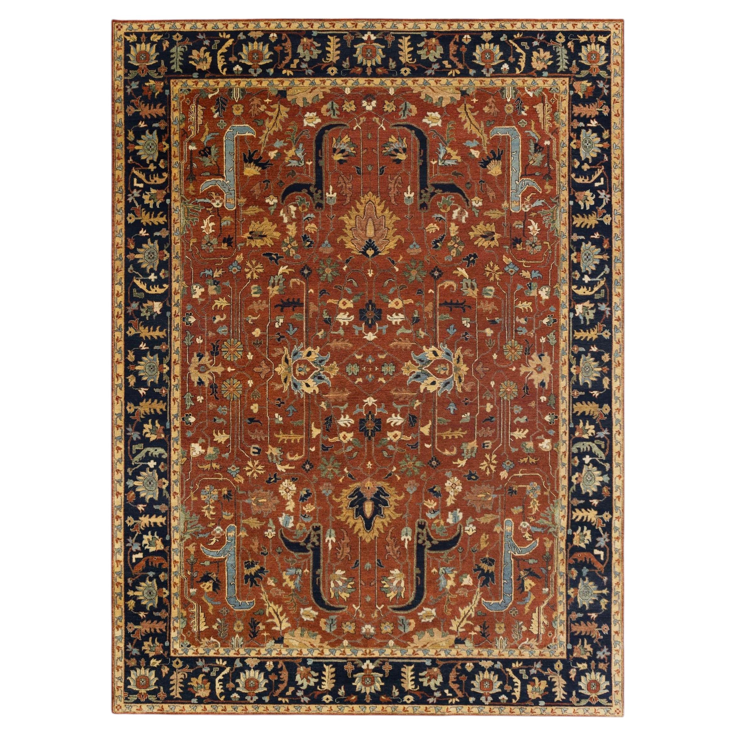 9x12 Rust Navy Persian Hand Knotted Wool Rug ( G-10703)