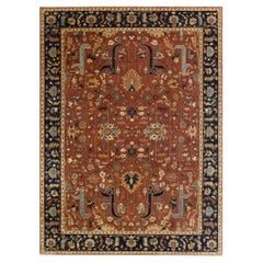 9x12 Rust Navy Persian Hand Knotted Wool Rug ( G-10703)