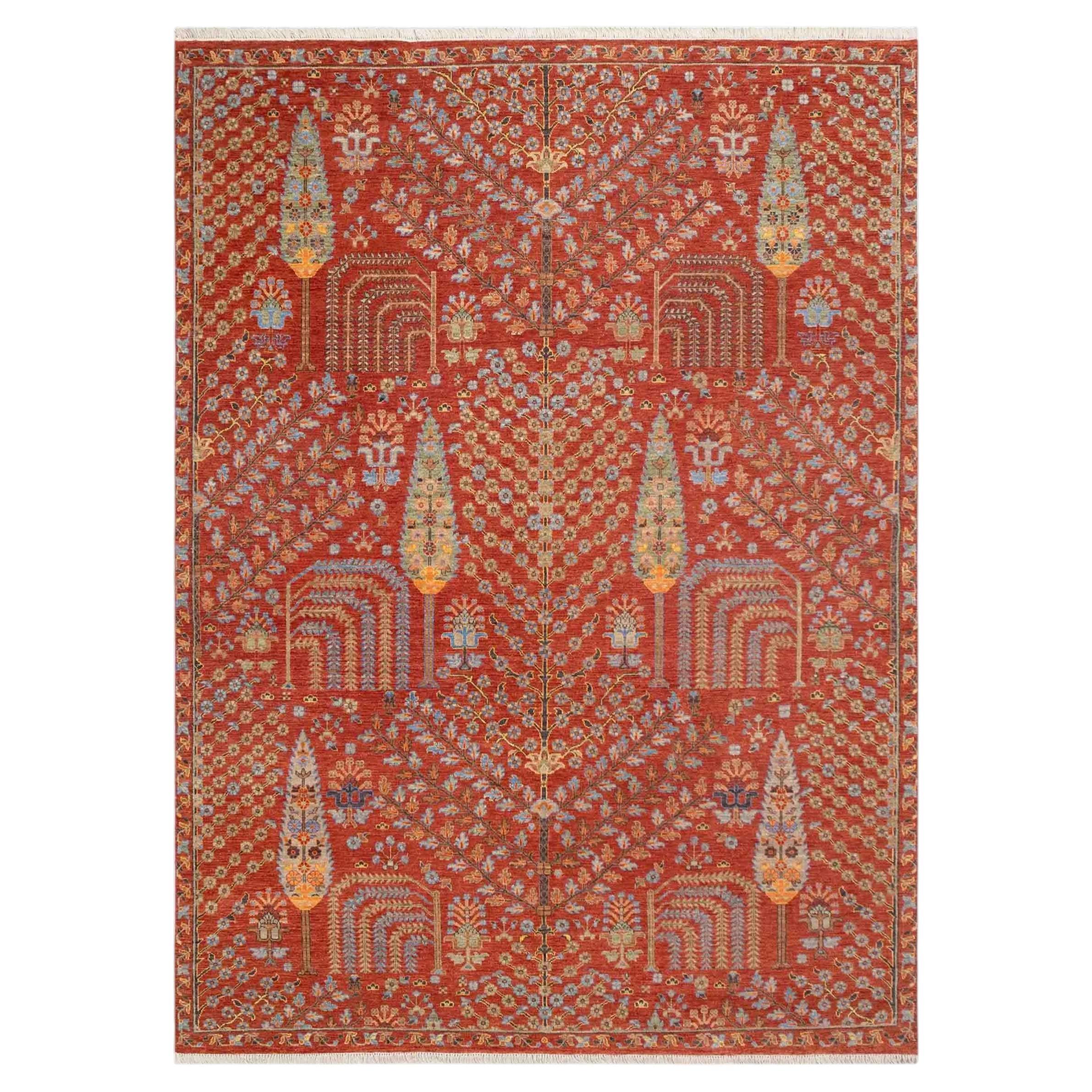 9x12 Rust Red Persian Retro Cypress Tree Of Life Hand Knotted Wool Rug (JC-8324)