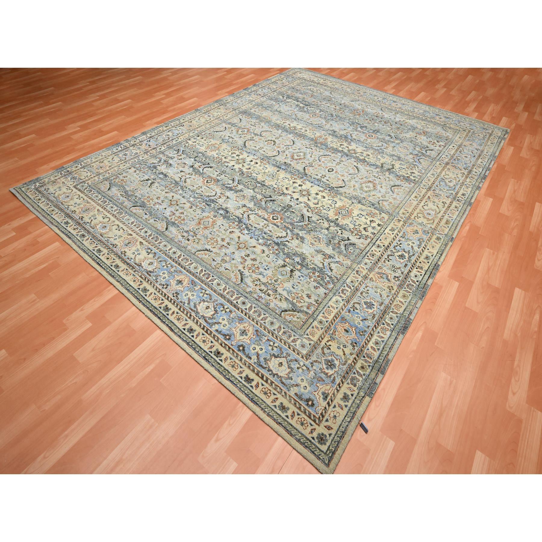 9'x12' Shades of Gray Abrash Persian Design 100% reine Wolle Handgeknüpfter Teppich (Mittelalterlich) im Angebot