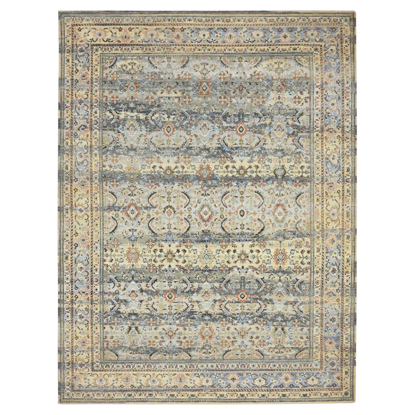 9'x12' Shades of Gray Abrash Persian Design 100% reine Wolle Handgeknüpfter Teppich
