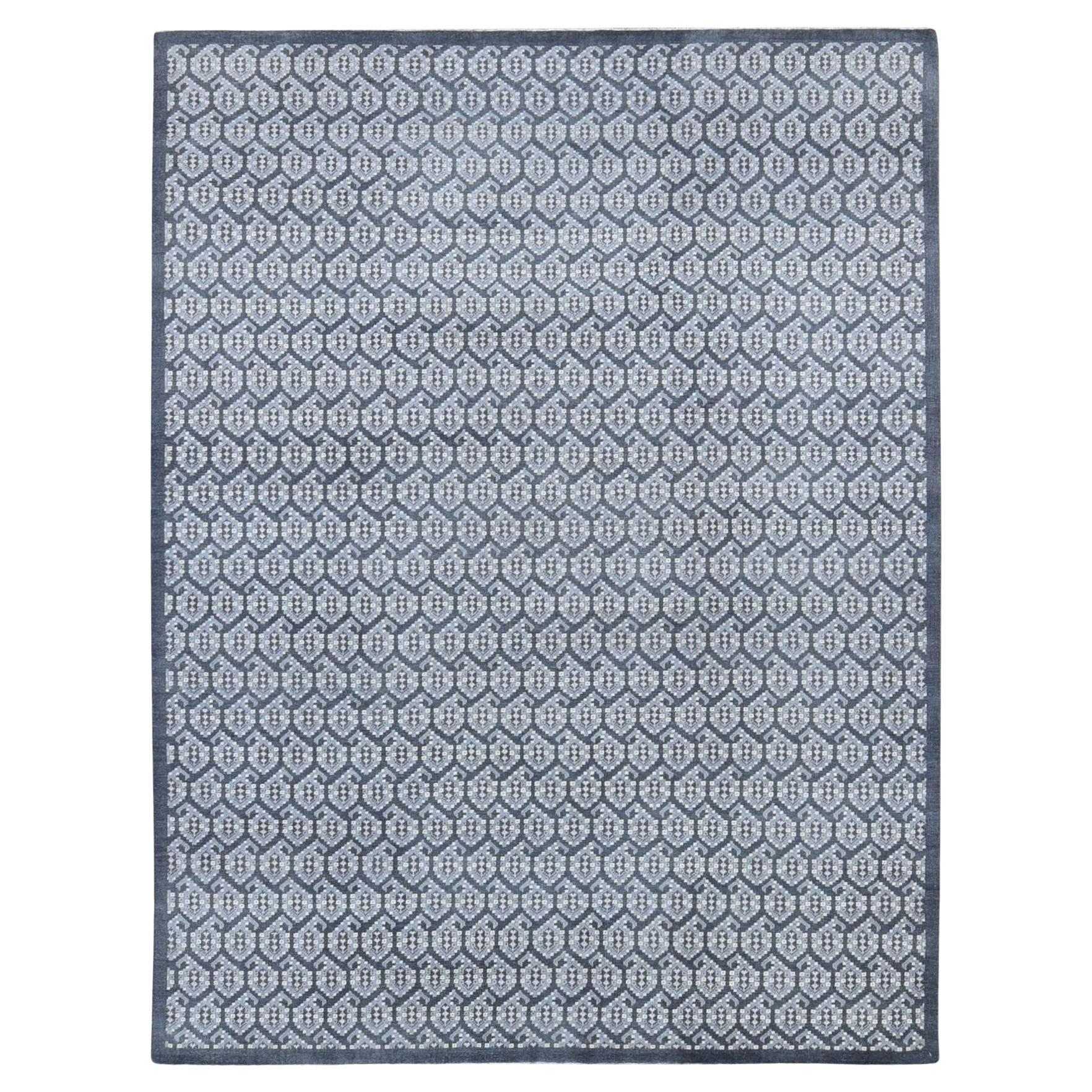 9
x12
 Silver Gray, Paisley Design Turkish Knot, Pure Wool Hand Knotted, Rug For Sale