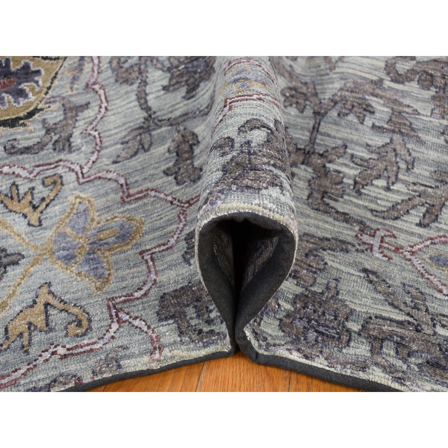 Contemporary 9'x12' Silver Gray, THE MAHARAJA Design, Silk with Wool Hand Knotted Rug For Sale