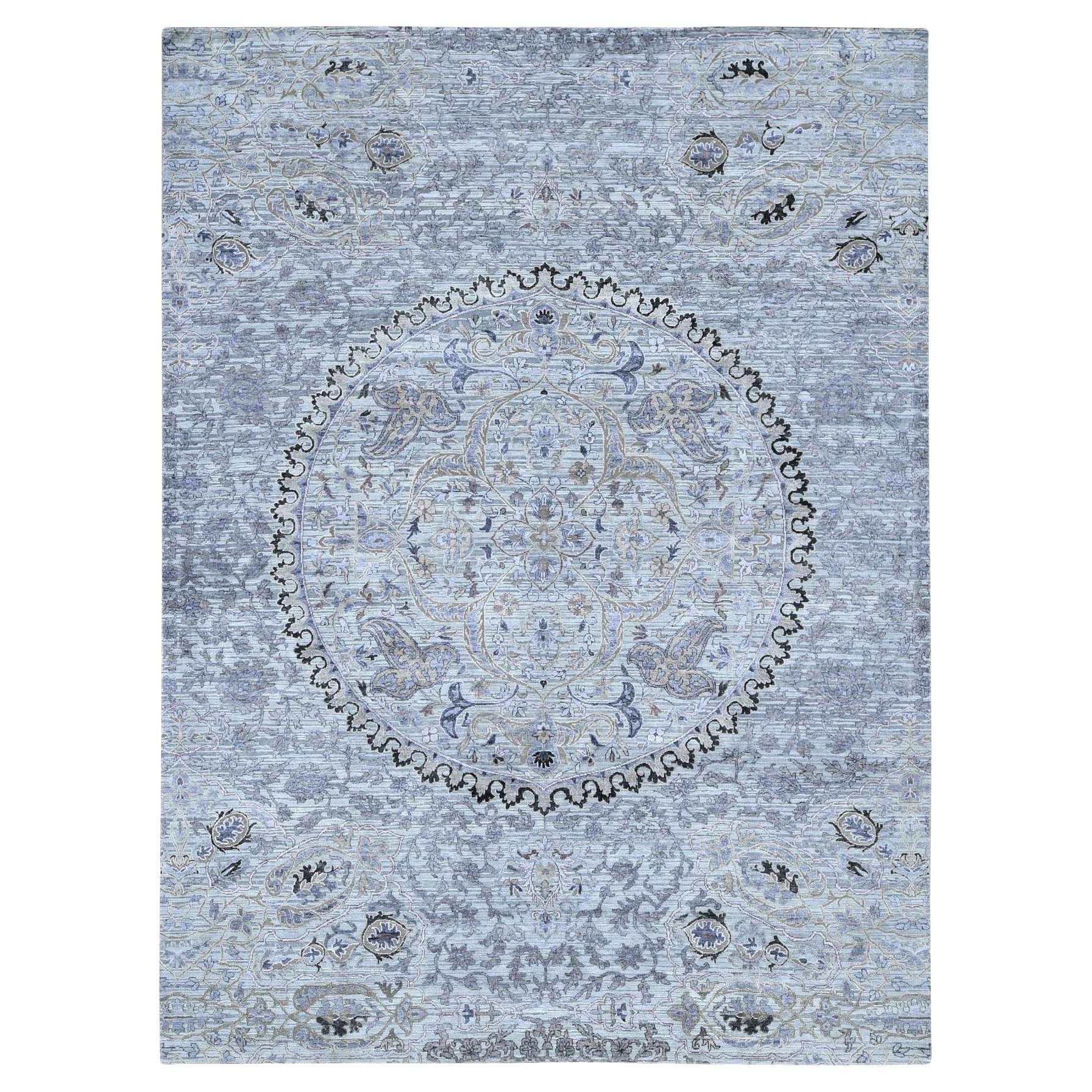 9'x12' Silver Gray, THE MAHARAJA Design, Silk with Wool Hand Knotted Rug For Sale