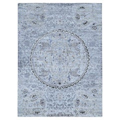 9'x12' Silver Gray, THE MAHARAJA Design, Silk with Wool Hand Knotted Rug