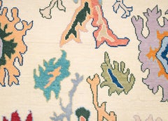 9x12 Ivory & Blue Colourful Oushak Rug – Hand-Knotted Wool ( JC-7963)