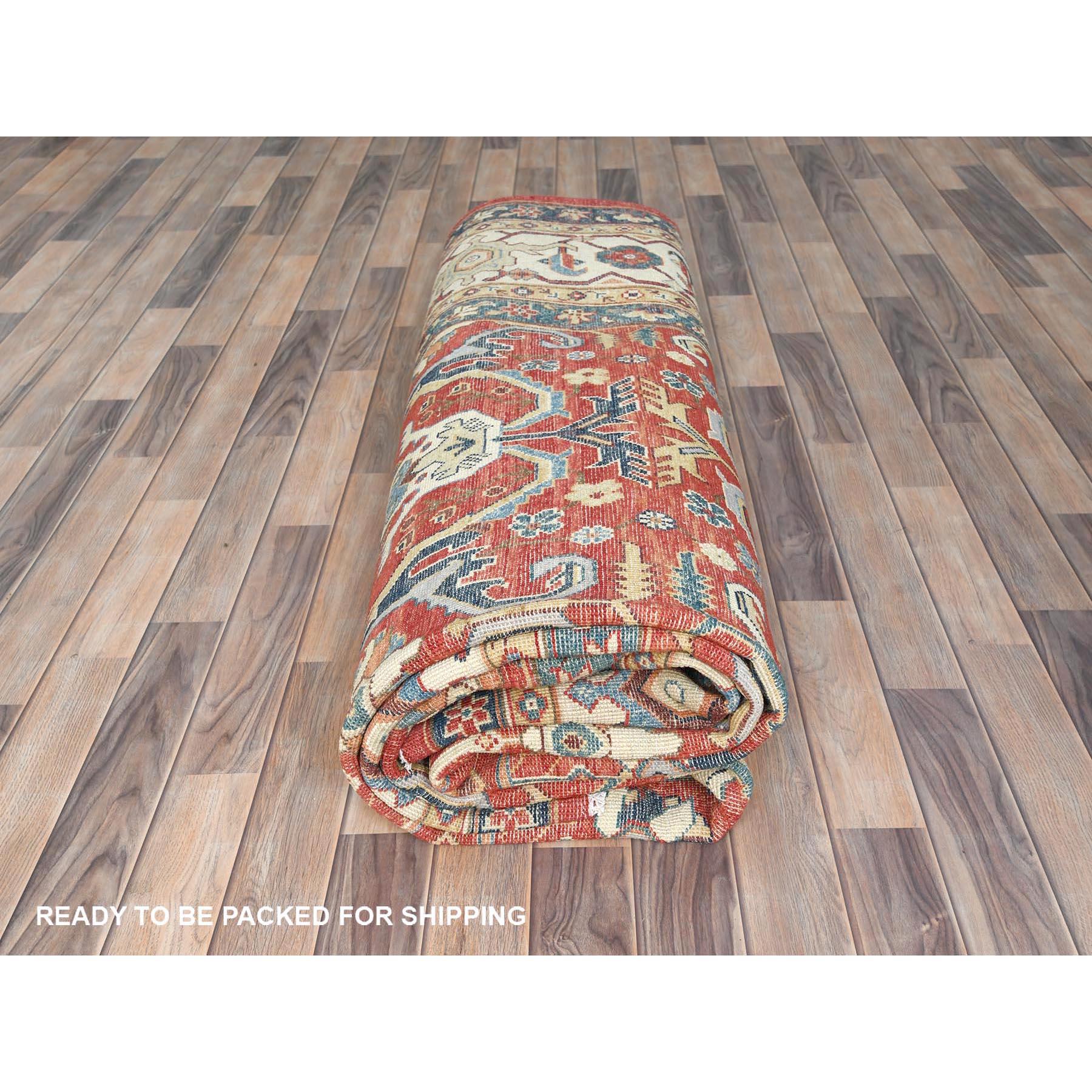 9'x12' Soft Red Hand Knotted Wool Afghan Peshawar with Bijar Garus Design Rug For Sale 4
