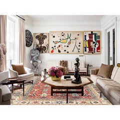 9'x12' Soft Red Hand Knotted Wool Afghan Peshawar with Bijar Garus Design Rug