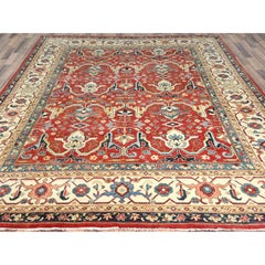 9'x12' Soft Red Hand Knotted Wool Afghan Peshawar with Bijar Garus Design Rug