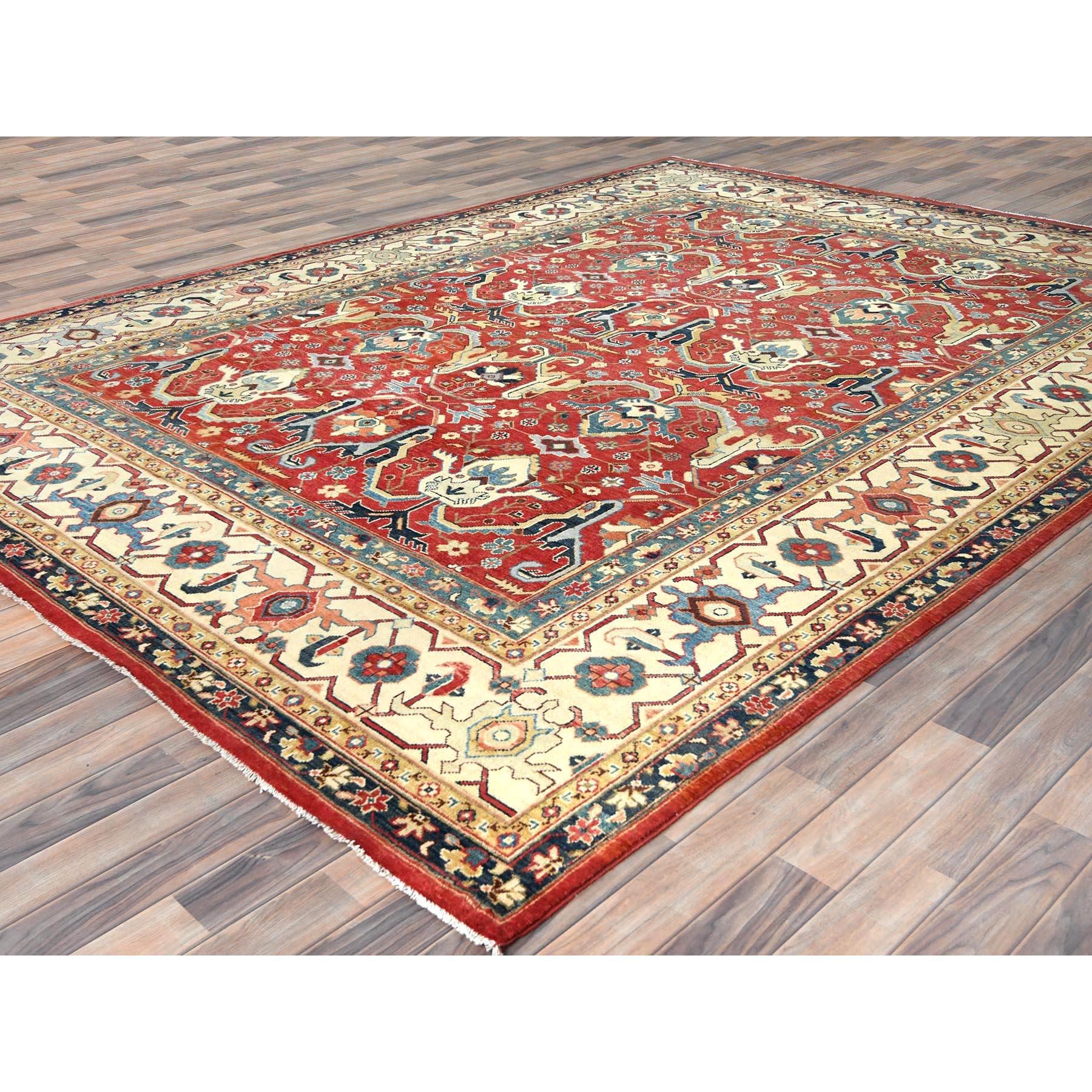 Hand-Knotted 9'x12' Soft Red Hand Knotted Wool Afghan Peshawar with Bijar Garus Design Rug For Sale