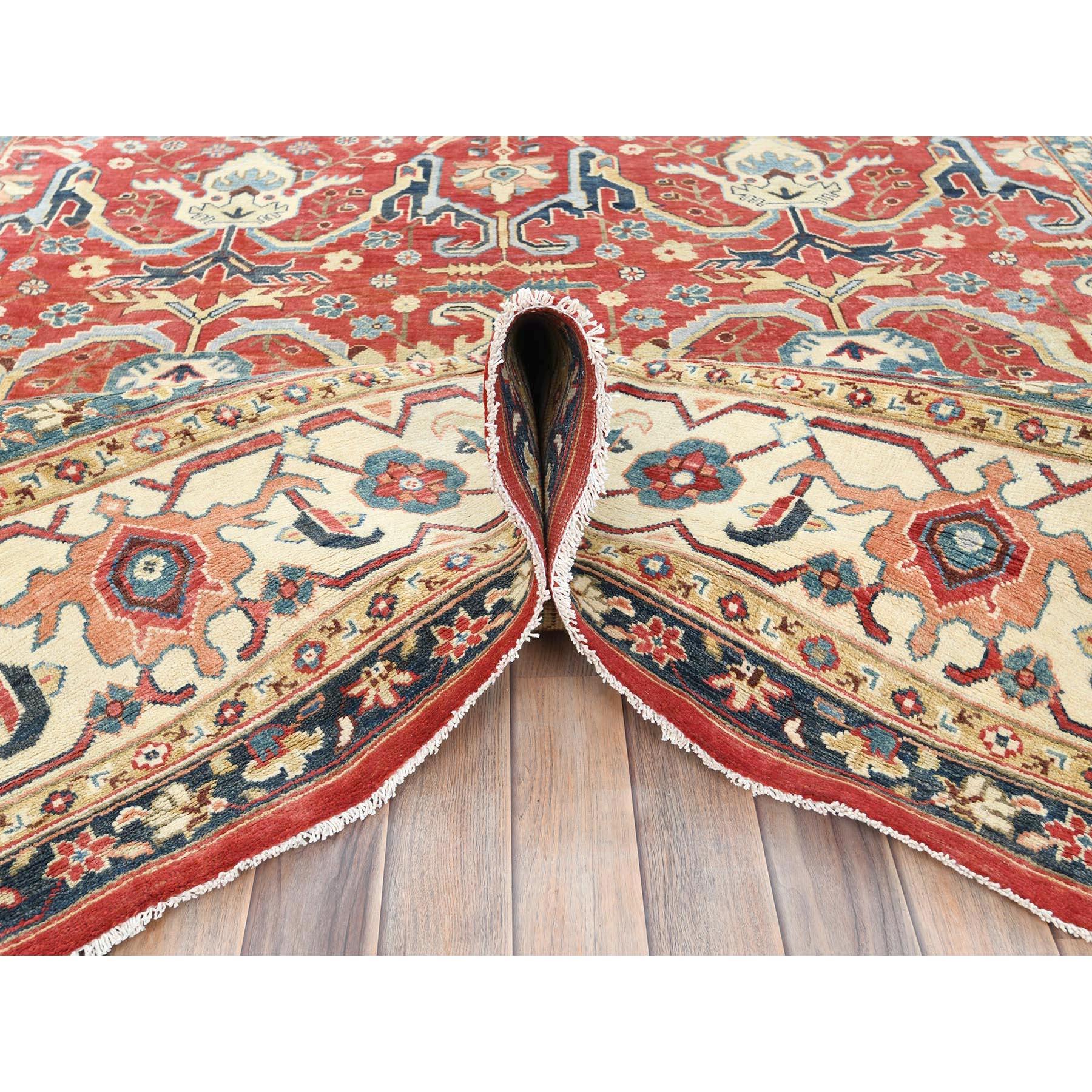 Contemporary 9'x12' Soft Red Hand Knotted Wool Afghan Peshawar with Bijar Garus Design Rug For Sale