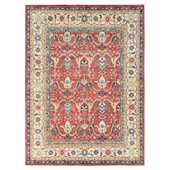 9'x12' Weichroter handgeknüpfter afghanischer Peshawar aus Wolle mit Bijar Garus Design-Teppich aus weichem Rot
