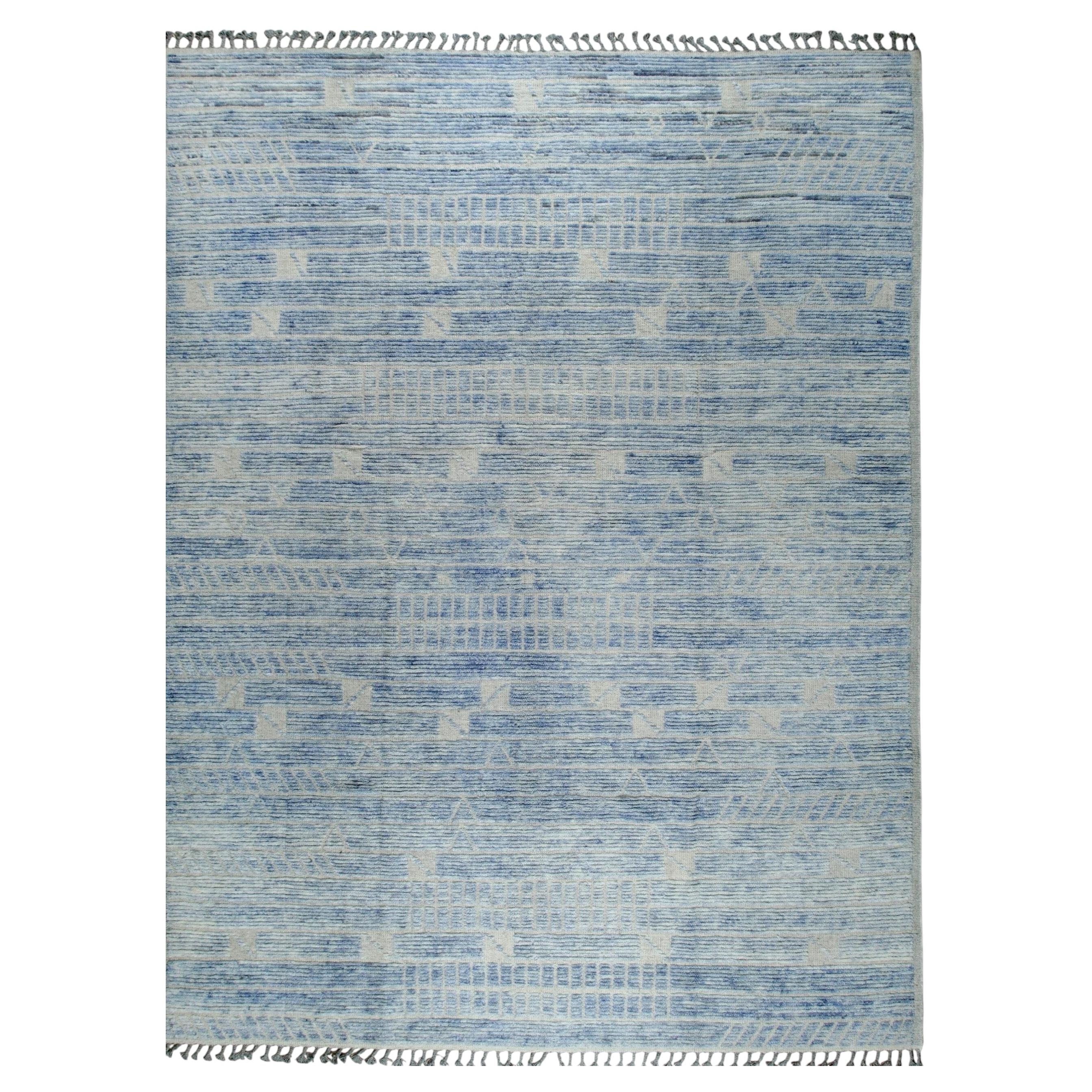9x12 Soft Wool Pile Light Blue Tribal Knotted Modern Contemporary Berber Rug