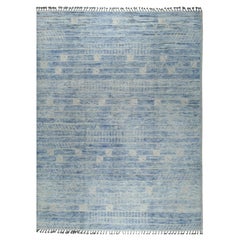 9x12 Soft Wool Pile Light Blue Tribal Knotted Modern Contemporary Berber Rug