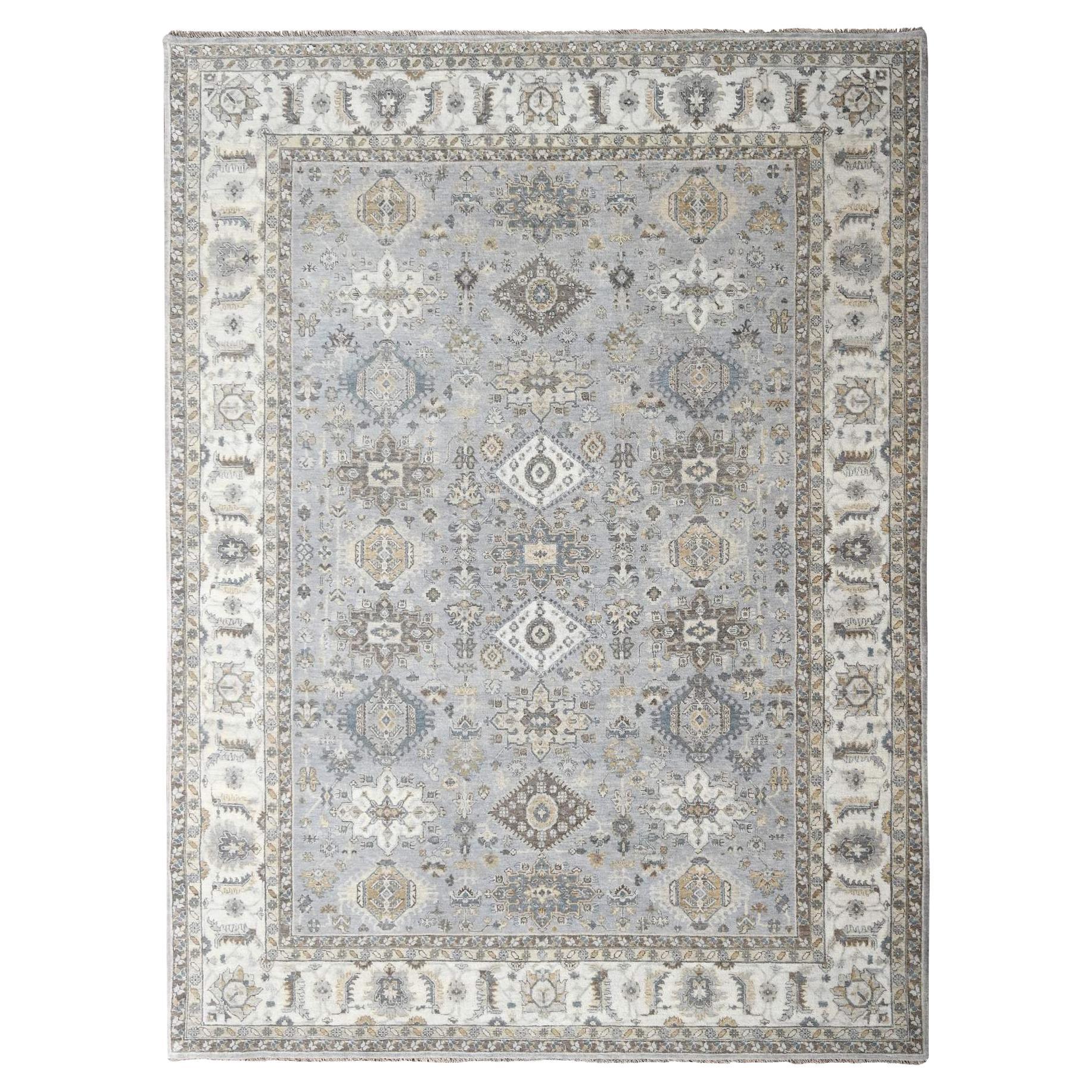 9'x12' Stardew Gray Karjihooz 100% Wool Geometric Hand Knotted Oriental Rug