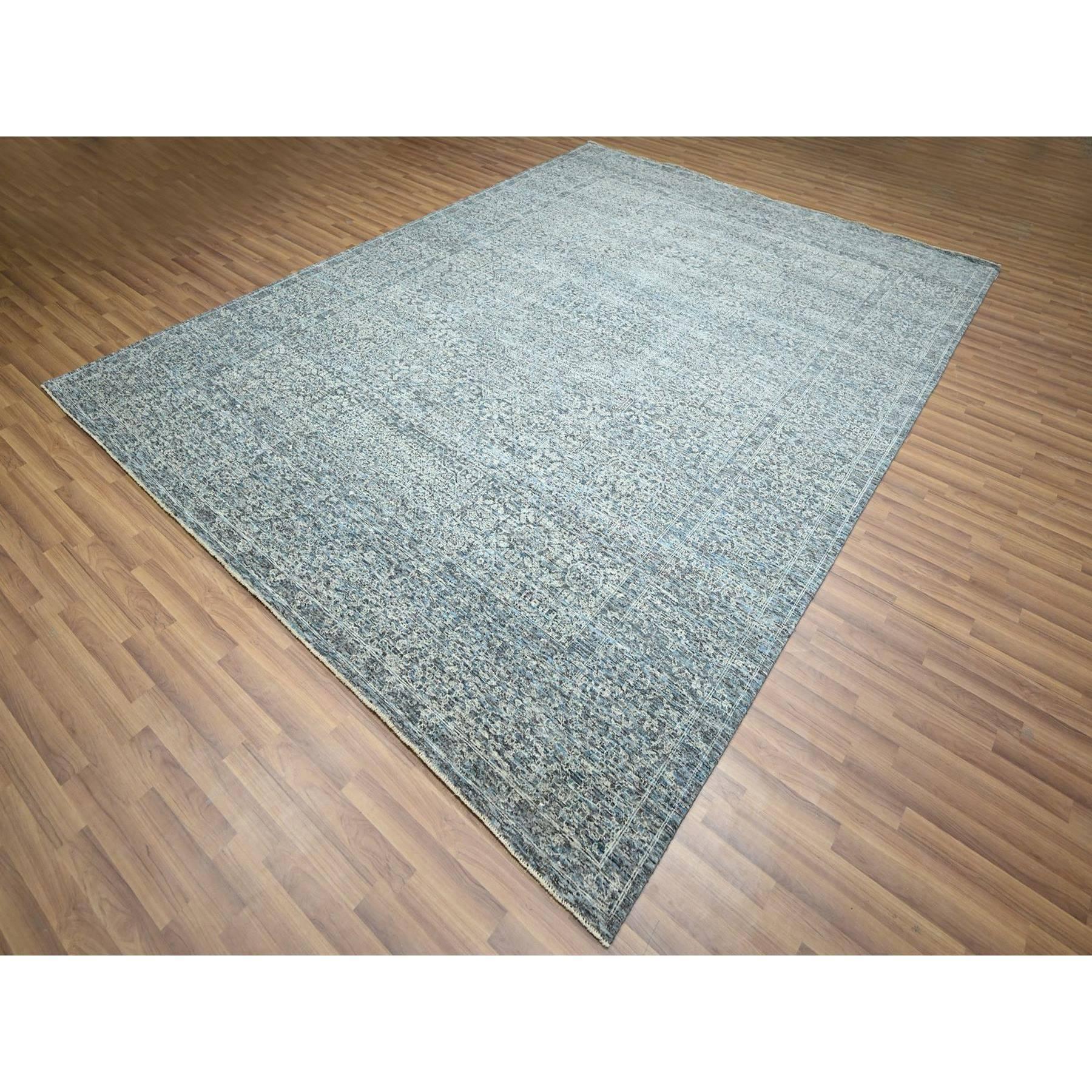 9'x12' Stone Blue Mamluke Design 14. Jahrhundert Einfluss handgeknüpfter Wollteppich (Mittelalterlich) im Angebot