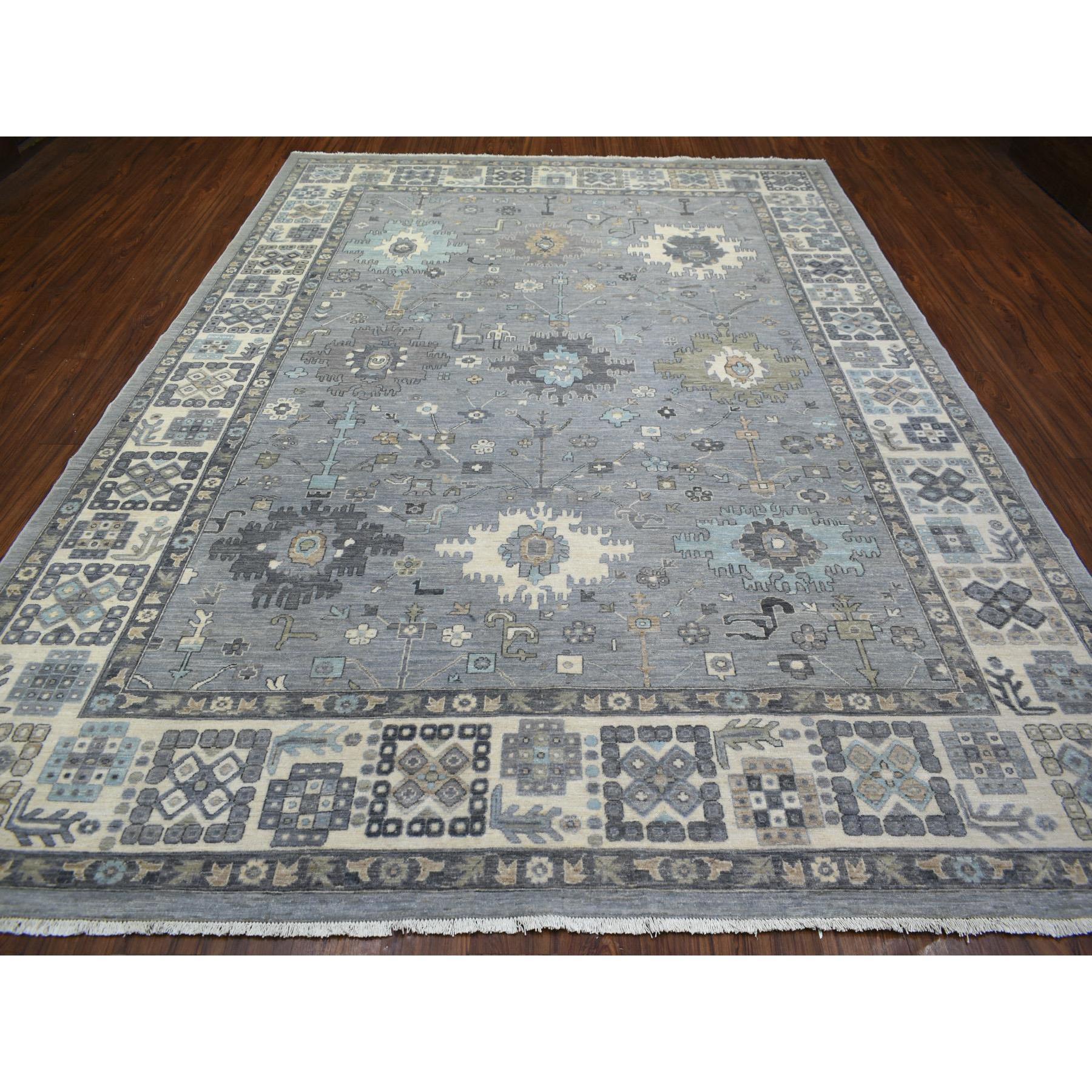 9'x12' Stone Gray Afghanische Wolle Handgeknüpft Feiner Peshawar Orientteppich (Heriz Serapi) im Angebot