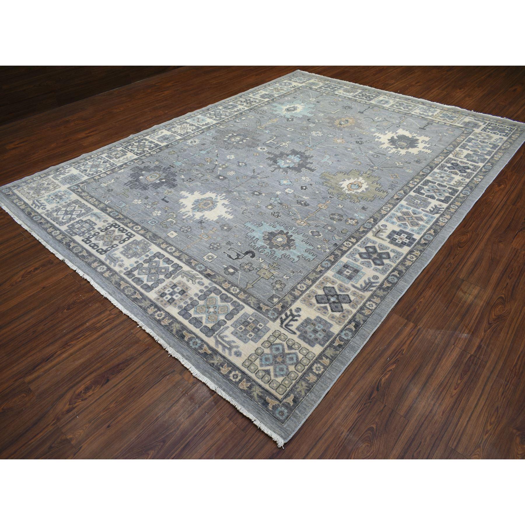 9'x12' Stone Gray Afghanische Wolle Handgeknüpft Feiner Peshawar Orientteppich (Oushak) im Angebot