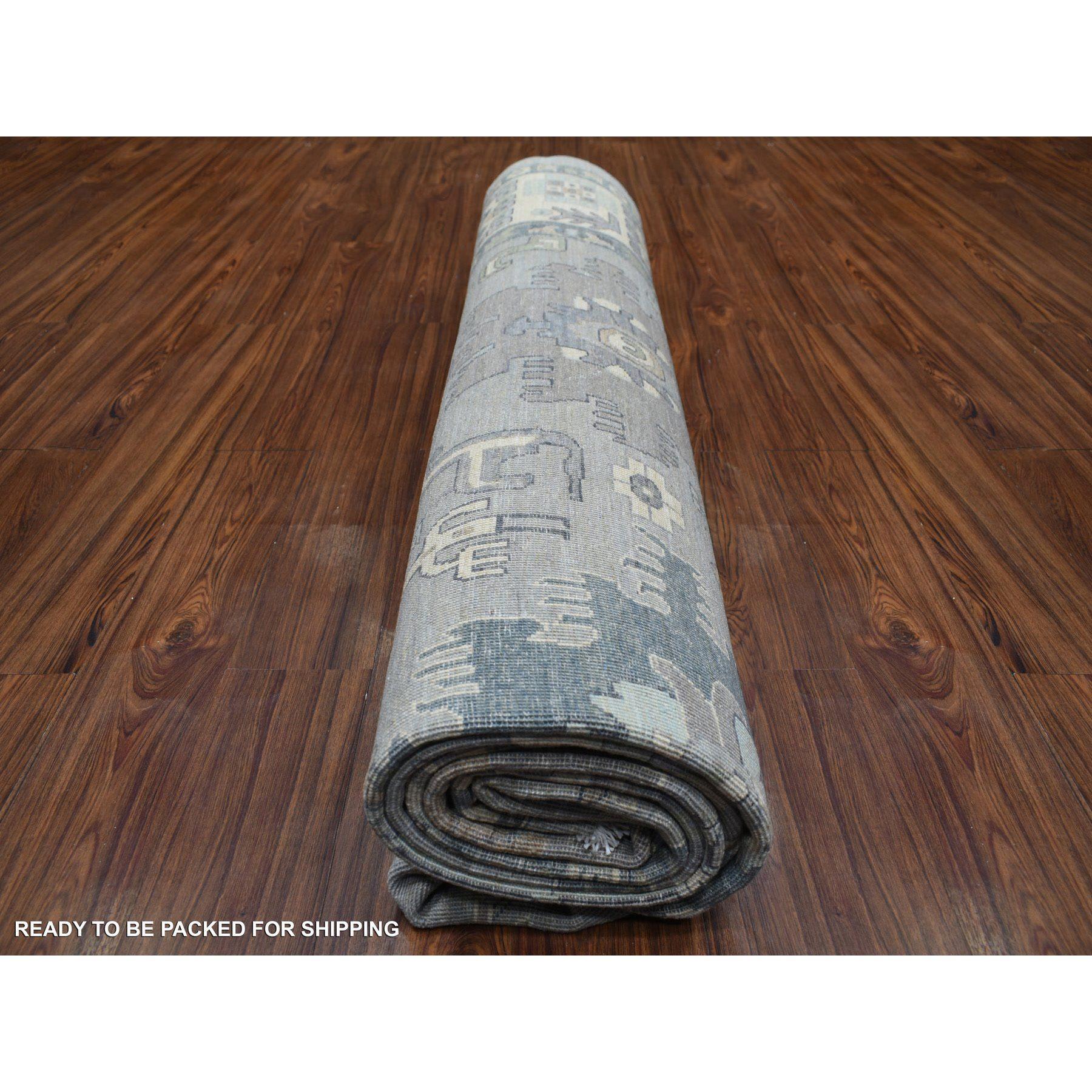 9'x12' Stone Gray Afghanische Wolle Handgeknüpft Feiner Peshawar Orientteppich im Angebot 4