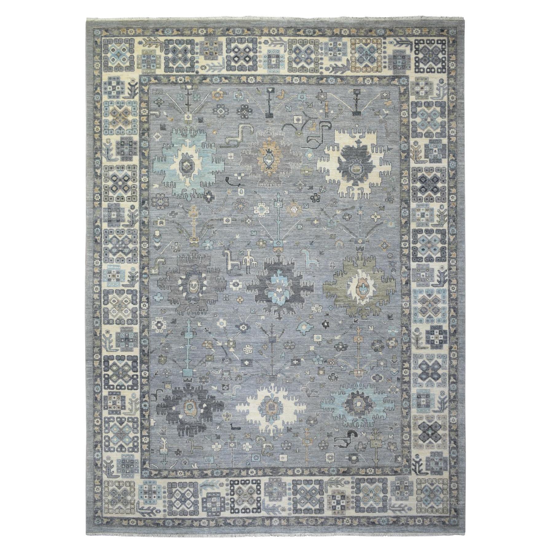 9'x12' Stone Gray Afghanische Wolle Handgeknüpft Feiner Peshawar Orientteppich