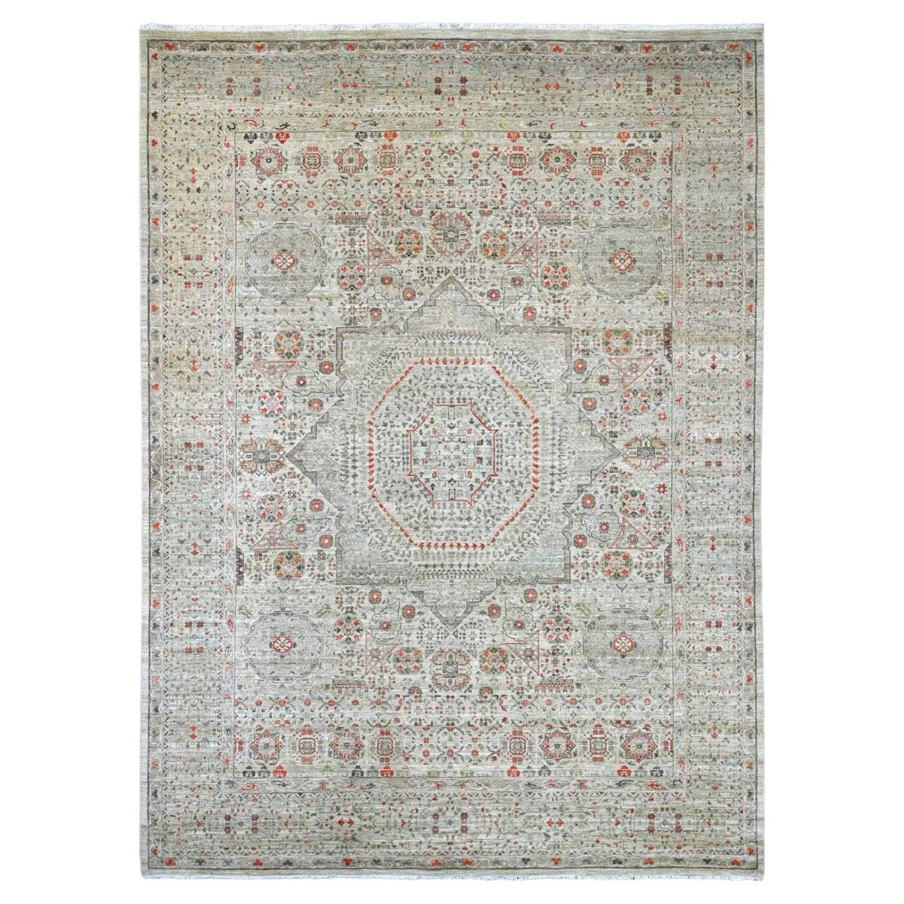 9'x12' Stone Gray Hand Knotted 14th Century Mamluk Dynasty Pattern Wool Rug