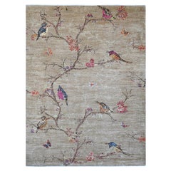 9
x12
 Stone Gray Hand Knotted Sparrows on the Tree Peshawar Soft Wool Rug