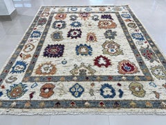 9x12 Sumptuous Fiona Ivory Abstract Floral Geometric Handknotted Wool Carpet Rug