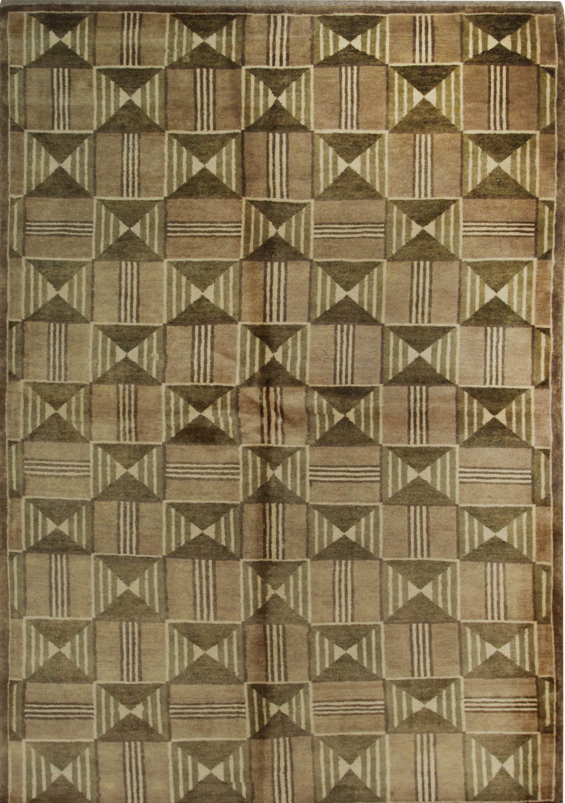 9x12 Sumptuous Giselle Brown Traditional Geometric Hand Knotted Wool Carpet Rug For Sale